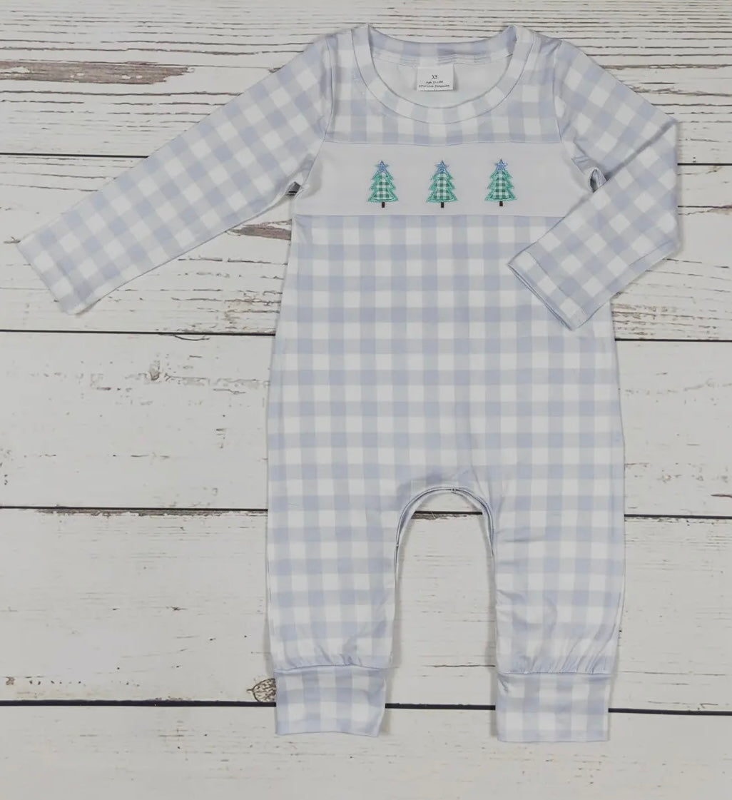 Gray gingham checkered boy romper