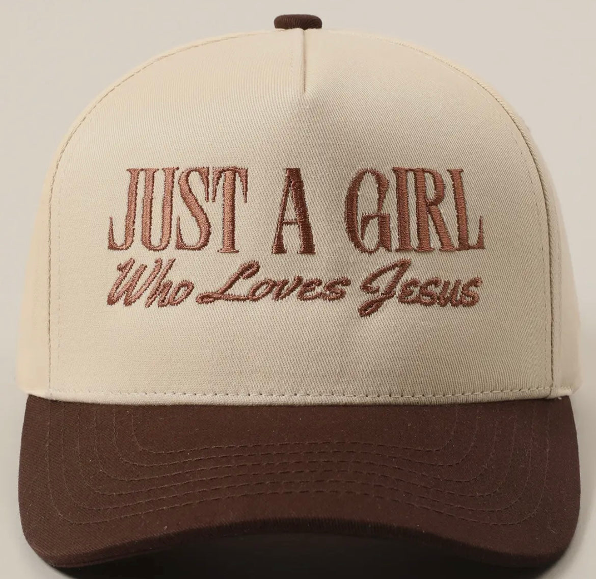 Just a girl who loves Jesus embroidered trucker hat