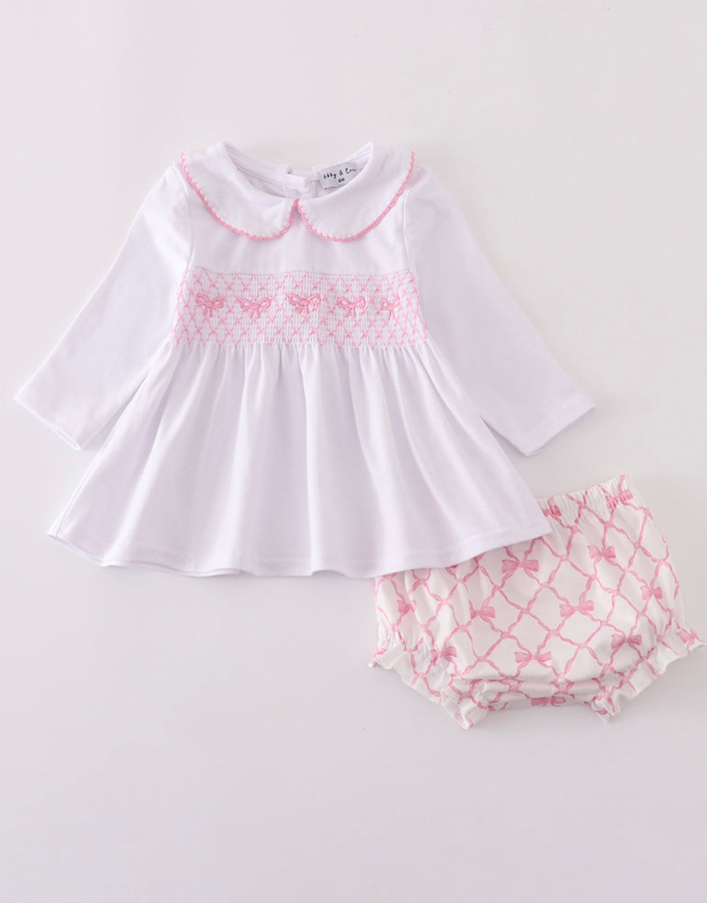 Pink bow smocked bloomer set