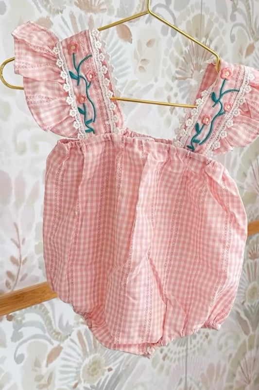 Coral gingham embroidered bubble