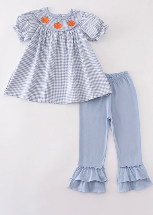Gingham Girl Pumpkin Set - blue
