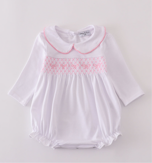 Pink bow smocked bubble