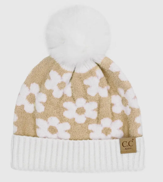Kid’s floral beanie with pompom