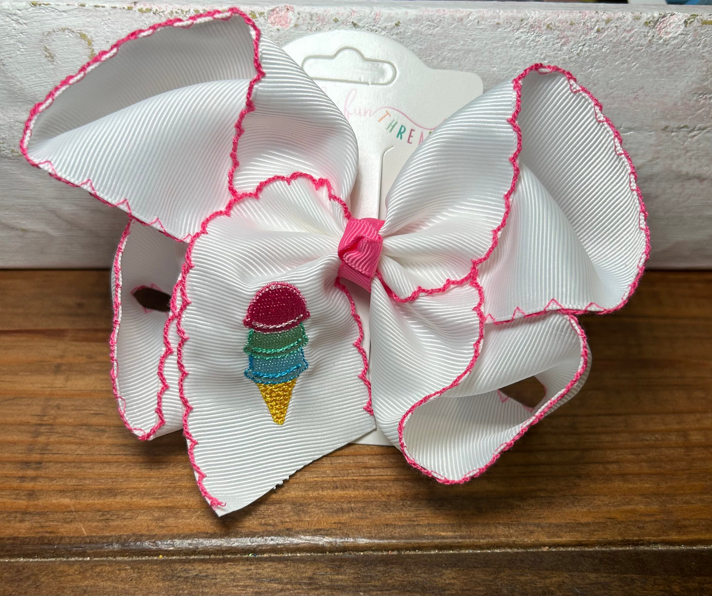 Ice Cream Embroidered Bow