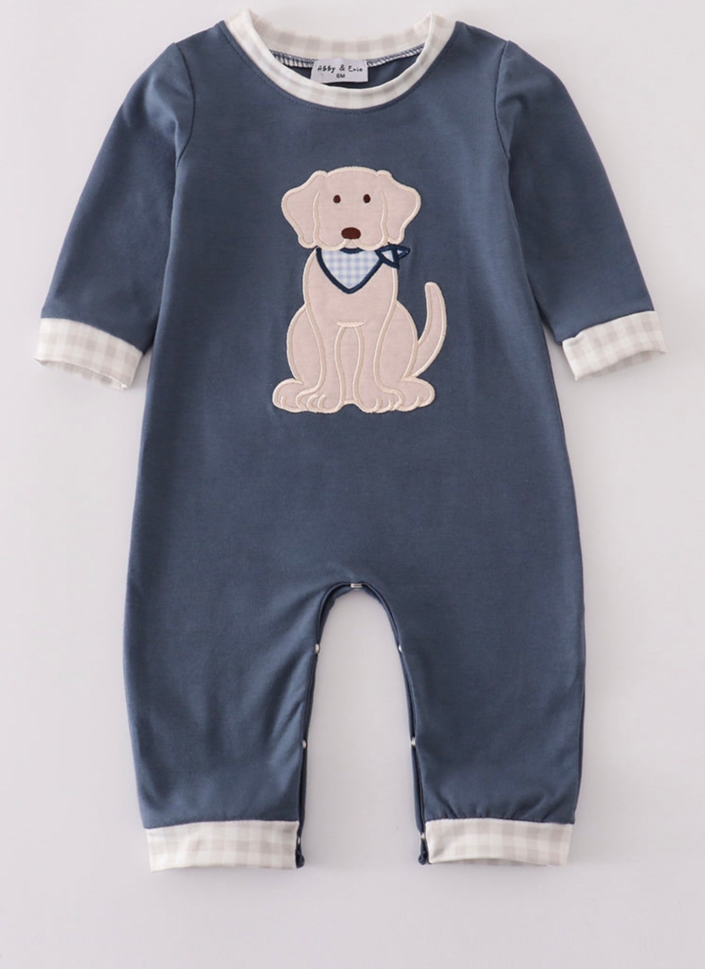 Navy Puppy Appliqué Romper