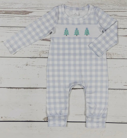 Gray gingham checkered boy romper
