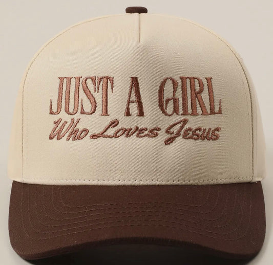 Just a girl who loves Jesus embroidered trucker hat