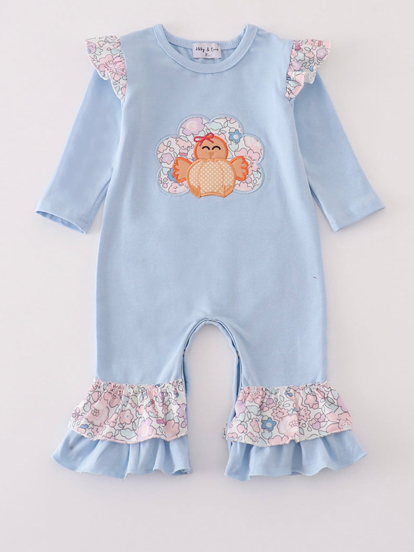 Blue Turkey Appliqué Ruffle Romper