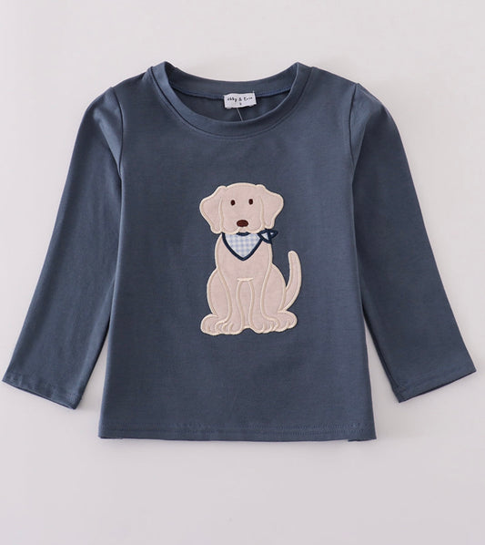 Navy Puppy Appliqué Shirt