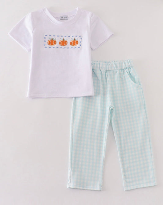 Turquoise pumpkin boy set - 2T